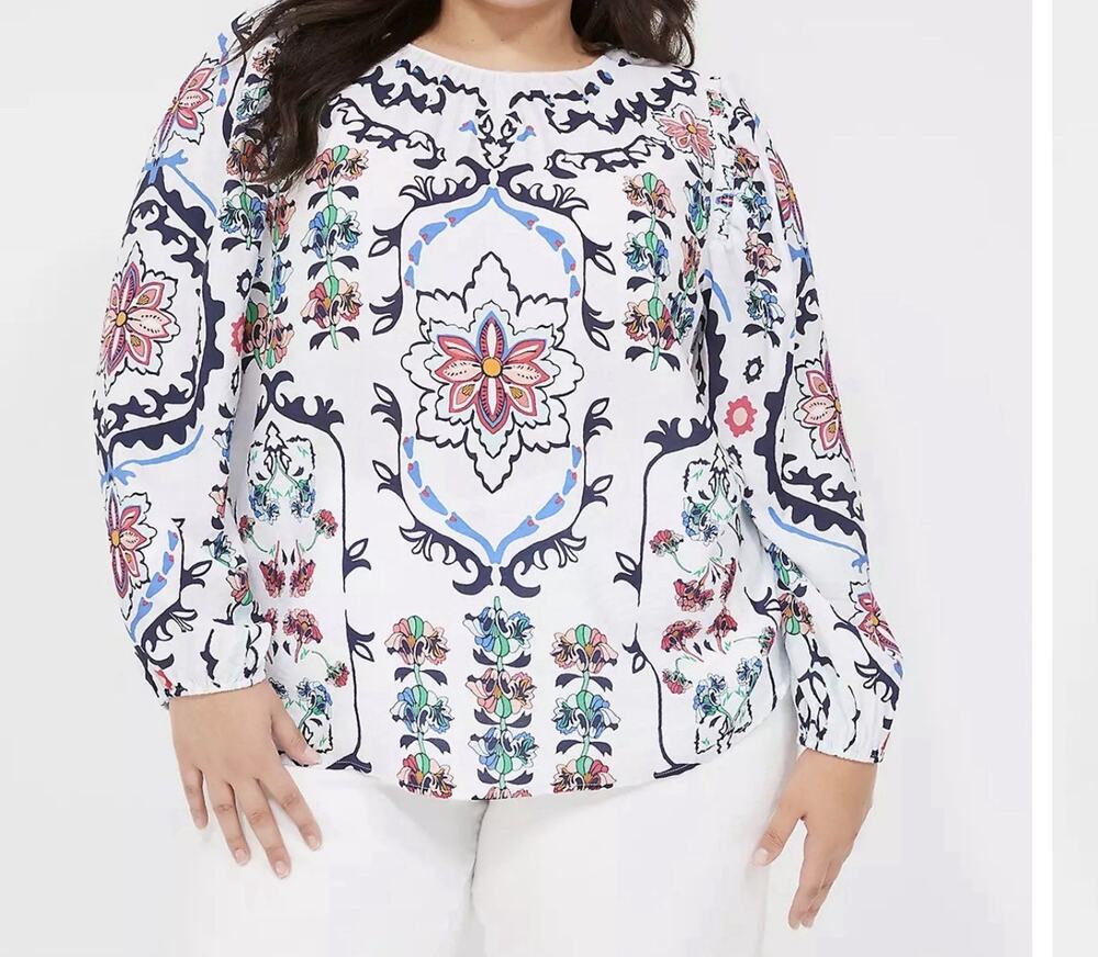 New Lane Bryant Peasant Floral Blouse Long Sleeve Shirt Top Sz 30/32 NWT Boho